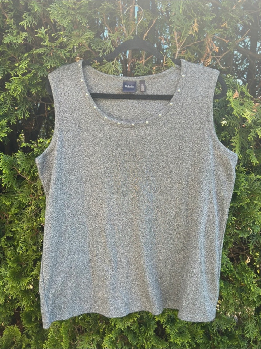 Rafaella Gray Sleeveless Stud-Trim Knit Tank